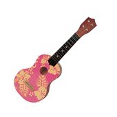 Hawaiian Vintage Style  PINK Floral Hibiscus Print Ukulele. Oil Painted Wood. Hawaiian Luau Party Supplies / Tiki Decorations / Gifts / Favors 