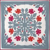 HIBISCUS Classic Quilted Wall Hanging. Hand Made Traditional Hawaiian Quilt. Tropical Island Wall Decor