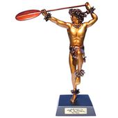 Ho'e Wa'a (CANOE PADDLER ) Classic Hawaiian <b>COLD CASTE</b> Hula  Statue. Kim Taylor Reese Hawaiian Art.  Bronze Color Hawaiiana Dancing Sculpture. Oceanic Art