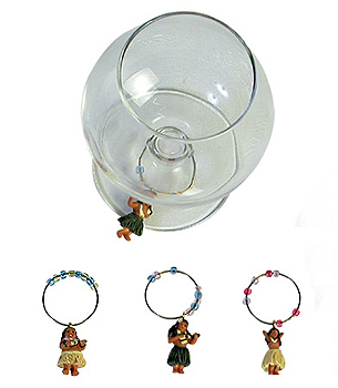 Hula Girl Set of 4 Wine Glass Charms. Hawaiian tiki bar accents. Exotic Wine  accessories. Tropical