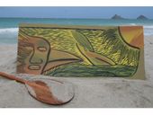 "HUMAN BIRD" OVER THE SUN STORYBOARD. New Age Art. Hand Painted Wooden Relief. Artist Signed