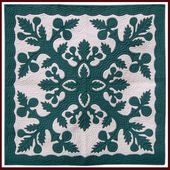Hunter-green ULU Classic Quilted Wall Hanging. Hand Made Traditional Hawaiian Quilt. Tropical Island Wall Decor