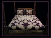 KA ULU in Mocha and Plum Colors. Hawaiian Quilted Bedspread. Hand Made Hawaiian Quilt.