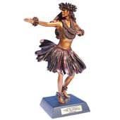 Kilohinani (HEAVENLY GAZE) Hawaiian <b>COLD CASTE</b> Hula Girl Statue Bronze Color Dancing Girl Sculpture