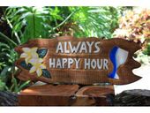  ALWAYS HAPPY HOUR Plumeria and Cocktail Tiki Bar Sign. Hawaiian Style Luau Decor. Gifts with Aloha...