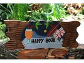 Large 20" HAPPY HOUR Night on The Beach Tiki Bar Sign. Hawaiian Style Luau Decor. Gifts with Aloha...