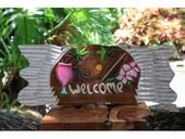 Large 20" WELCOME Sunset over Diamond Head Tiki Bar Sign. Hawaiian Style Luau Decor. Gifts with Aloha...