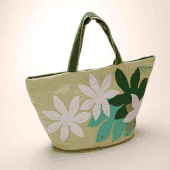 Large Green Tiare Hawaiian Style Quilted Hand Bag. Great Gift!