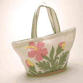 Large Pink Hibiscus Hawaiian Style Quilted Hand Bag. Great Gift!