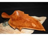 LARGE TEAK ROOT BOWL - LEAF DESIGN. Hand Carved Wood Platter. Art Gallery Grade!