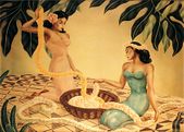 LEI MAKERS by GILL. Vintage Airbrush Art Deco Poster. 1940's retro nostalgia hawaiiana, Giclee print