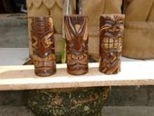 LUCKY TIKI SET OF 3: Lucky, Prosperity, Vegas Baby! TIki Statues.  6" tall. Hand Carved.
