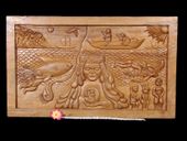 "MAUI & PELE" - ISLAND TREASURE Premium Acacia Koa Wood. Hand Carved Wooden Relief Wall Decor. Hawaiian Surfing Theme Art