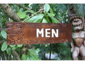 MEN Tiki Bar Restaurant Rest Room Sign. Hawaiian Bathroom Sign.