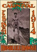 Mid Pacific Carnival Festival Print. Turn of the Century Travel Surfing Advertising Poster. Nostalgia Hawaiiana