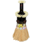 Natural Grass Hula Skirt Wine Bottle Outfit. Hawaiian tiki bar accents. Exotic Wine accessories