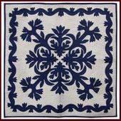 Navy Blue SILVERSWORD Classic Quilted Wall Hanging. Hand Made Traditional Hawaiian Quilt. Tropical Island Wall Decor