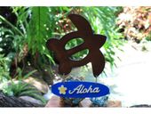 NEW!! ALOHA Tiki Bar Sign with Plumeria Flower and Turtle. Hawaiian Gifts with Aloha...