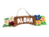 NEW!! ALOHA Tiki Bar Sign with Plumeria Flowers. Hawaiian Gifts with Aloha...