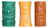 NEW!   Island Tiki Shot Glass Set -3". Tropical Barware