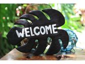 NEW!! WELCOME Tiki Bar Sign with Brown Monstera Leaf Design. Hawaiian Gifts with Aloha...