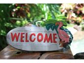 NEW!! WELCOME Tiki Bar Sign with Pink Flamingo and Palm Tree. Hawaiian Gifts with Aloha...