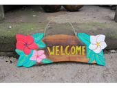 NEW!! WELCOME Tiki Bar Sign with Plumeria Flowers. Hawaiian Gifts with Aloha...