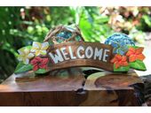 NEW!! WELCOME Tiki Bar Sign with Plumeria Flowers. Hawaiian Gifts with Aloha...