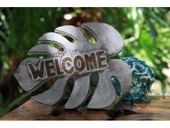 NEW!! WELCOME Tiki Bar Sign with White Monstera Design. Hawaiian Gifts with Aloha...