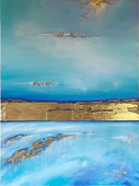 Gold Reef - 30" x 40" Abstract Ocean Water Gold Leaf Sunset Painting