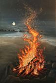SOLD - Bonfire on the Beach #2 Original Raised Relief Acrylic Painting By Hawaii Artist Ilze Sims - 24" x 36"