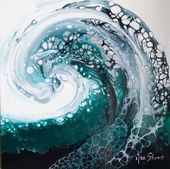 Ocean Bubbles - Hawaiian Ocean Wave Surf Art  - 12" x 12" -  Painted in Hawaii