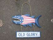 OLD GLORY Red, White and Blue  SHARK ATTACK Wood Sign - STARS AND STRIPES Sign -  Patriotic Americana Decor
