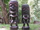 Pair of hand Carved Tikis: Love and Prosperity.  Hand Carved Tiki God Sculptures