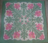 PINK HIBISCUS Classic Quilted Wall Hanging. Hand Made Traditional Hawaiian Quilt. Tropical Island Wall Decor
