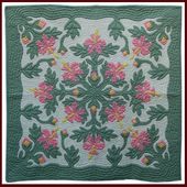 PINK HIBISCUS Classic Quilted Wall Hanging. Hand Made Traditional Hawaiian Quilt. Tropical Island Wall Decor