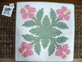 PINK HIBISCUS Hawaiian Quilted Pillow Cover. Hand Made Quilt