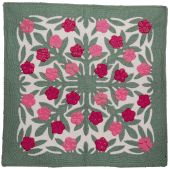 PINK PLUMERIA Classic Quilted Wall Hanging. Hand Made Traditional Hawaiian Quilt. Tropical Island Wall Decor