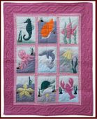 Pink SEA LIFE SQUARES Hawaiian Baby Quilt, Tropical Nursery Decor. Gifts with Aloha...