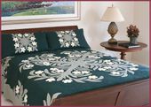 PLUMERIA  Hand  Quilted Bedspread. Hand Stiched Hawaiian Quilt. Tropical Bedroom Decor