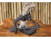 Primitive Tiki Dude on Outrigger Racing Canoe. Hawaiiana Tiki Carving. Oceanic Art. Hawaiian gift with Aloha