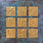 "Pu'u Loa  Glyphs" 24" x 24" Hawaiian Volcano Petroglyph Raise Relief Painting by Artist Ilze Sims