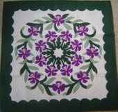 PURPLE ORCHID Classic Quilted Wall Hanging. Hand Made Traditional Hawaiian Quilt. Tropical Island Wall Decor