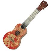 Red Floral Print Hawaiian Ukulele. Hawaiian Luau Party Gifts and Supplies