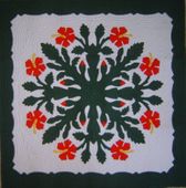RED HIBISCUS Classic Quilted Wall Hanging. Hand Made Traditional Hawaiian Quilt. Tropical Island Wall Decor
