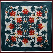 RED HIBISCUS Classic Quilted Wall Hanging. Hand Made Traditional Hawaiian Quilt. Tropical Island Wall Decor