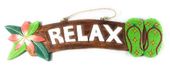 RELAX Tiki Bar Sign with Plumeria Flower and Slippers. Tropical Decor.