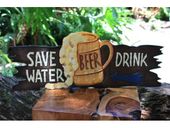 SAVE WATER DRINK BEER Tiki Bar Driftwood Sign. Hawaiian Style Luau Decor. Gifts with Aloha...