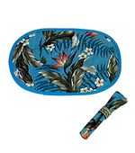 Set of 2 Blue Set of 2  Quilted Placemats  with napkins. Quilt Blue Bird of Paradise Print Placemat Set