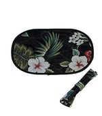 Set of 2 Hawaiian Floral Print Quilted Placemats  with napkins.  Black Hibiscus and Bamboo Print Quilt Placemat Set